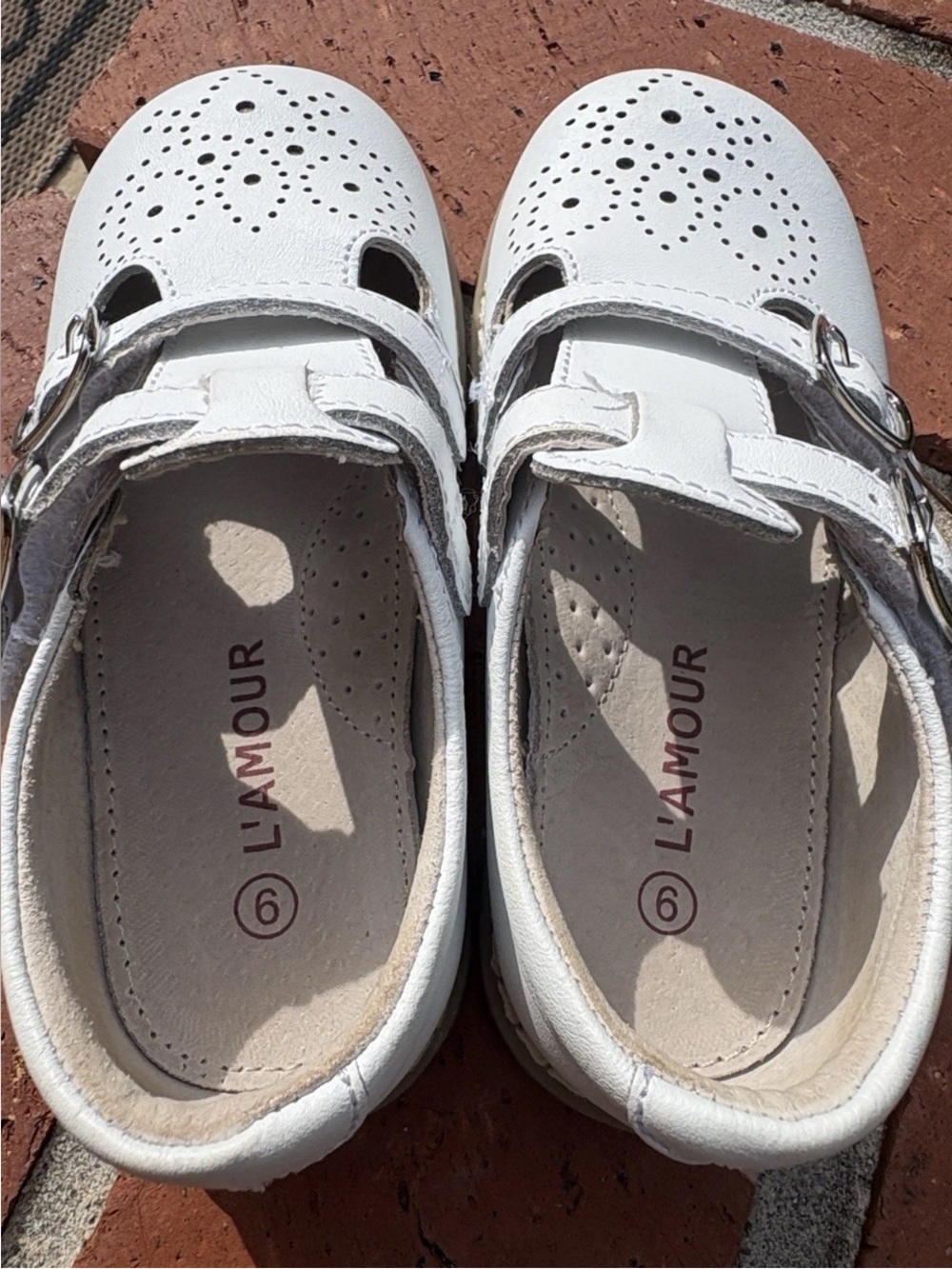 L'Amour Beatrix White Double T-Strap Mary Jane Dress Shoes Leather Toddler 9 - Picture 5 of 6